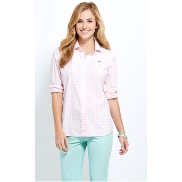Vineyard Vines Womens Pink Gingham Button Down Shirt Size 12 Long Sleeve Classic - Picture 11 of 11